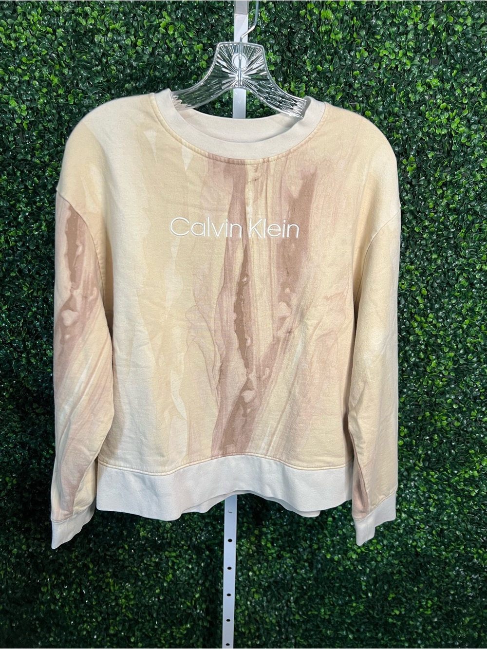 Calvin Klein Beige & Cream Marble-Print Logo Sweatshirt